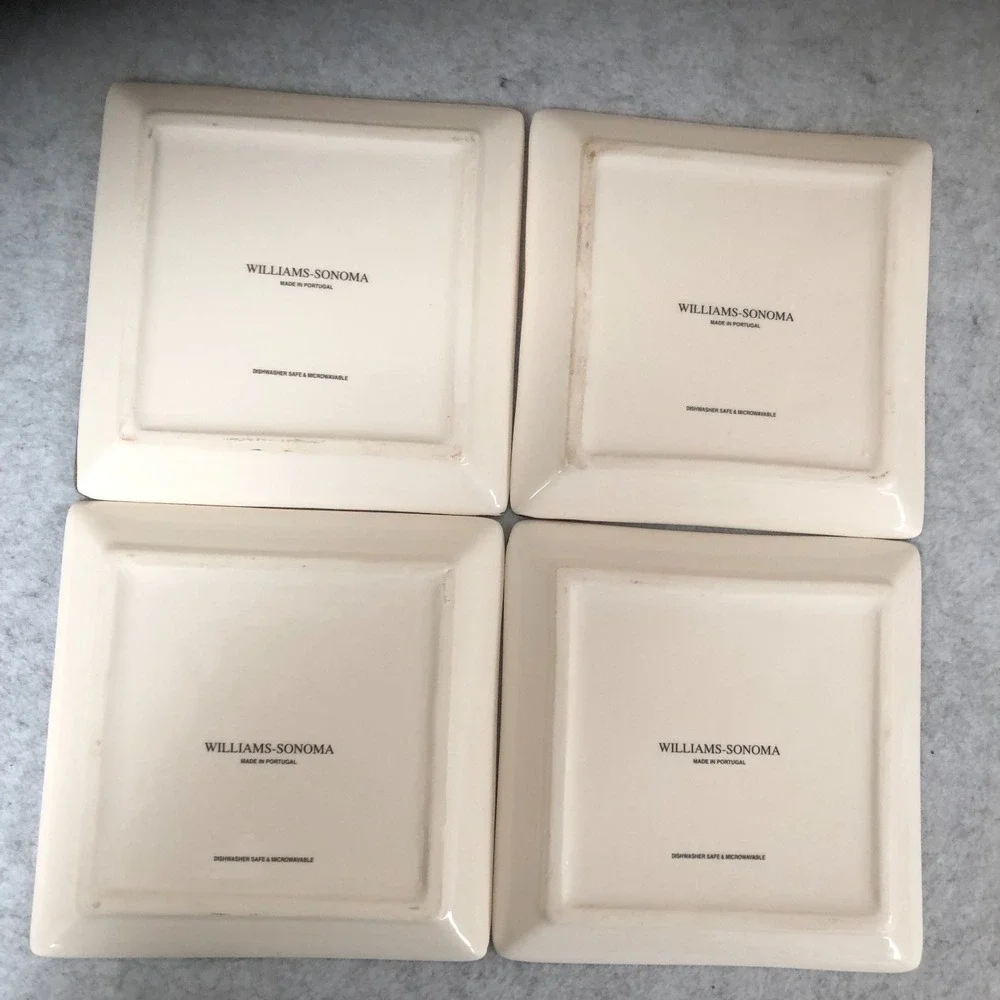 Williams Sonoma Fancy Appetizer Plates (4) Square 6.5 Inches Portugal